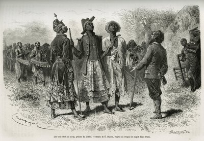 A három karmester (vagy szovász), Dombe (Angola) hercegei és zenészekből és udvaroncokból álló szvitje S.Pinto felfedezővel találkoznak. Emile Bayard metszet, hogy illusztrálja a történetet, hogyan jártam be Afrikát, az Atlanti-óceántól az indiánig alkotó: Emile Antoine Bayard