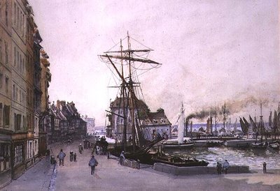 A rakpart Honfleurben (akvarell) alkotó: Emile Antoine Francois Herson