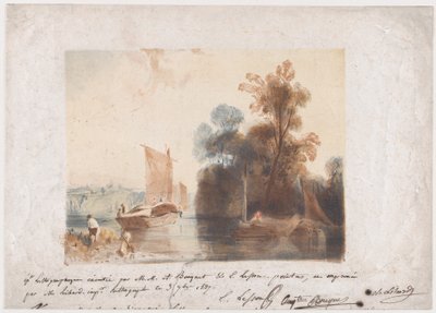 Táj folyóval és csónakokkal, 1837 alkotó: Emile Aubert Lessore