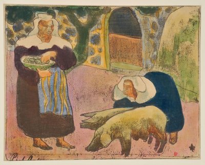Breton nők, akik a disznókat etetik alkotó: Emile Bernard