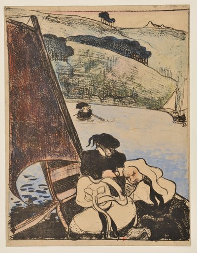 Bretonok csónakban az Aven folyón alkotó: Emile Bernard