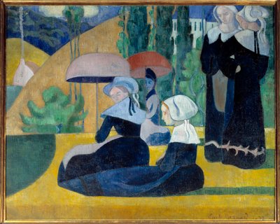 Bretonok esernyőkkel alkotó: Emile Bernard
