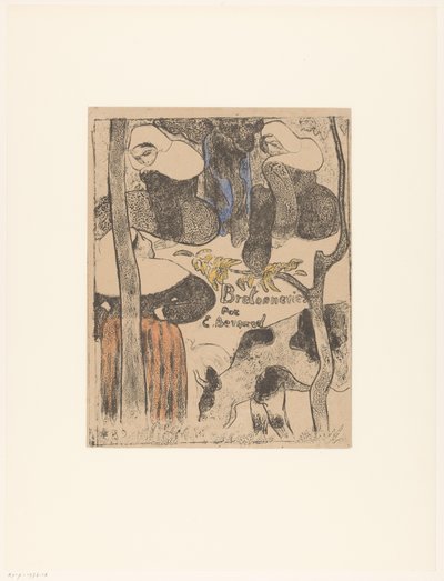 Három breton nő és tehén Címnyomat ehhez: Émile Bernard, Bretonneries, 1889 Bretonnes et vache Breton nők (sorozat címe) Bretonnes (sorozat címe az objektumon) alkotó: Emile Bernard