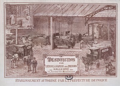A Steam által gyártott gépek fertőtlenítésére szolgáló plakát, Hallu Aine, XIX. század vége alkotó: Emile Bourdelin