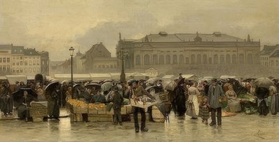 A piac az antwerpeni színház előtt alkotó: Emile Claus