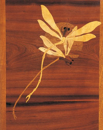 Szitakötők, részlet szecessziós stílusú szekrényből, kb 1900, Emile Galle (1846-1904), faragott és intarziás diófa, Franciaország, XX. század alkotó: Emile Galle
