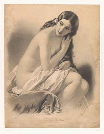 Ülő meztelen nő néz egy darázst La guêpe (cím a tárgyon) Válogatott művészek tanulmányai (sorozat címe) Etudes choisies (sorozat címe az objektumon) alkotó: Emile Lassalle
