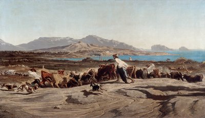 Kilátás Marseille-re, napi séta az Aygalades-ban – Emile Loubon festménye (1809-1863) alkotó: Emile Loubon