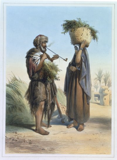 Fellah Férfi és Nő, illusztráció a „Nílus völgyéből”, vésett: Mouilleron, kocsma. Lemercier, 1848 alkotó: Emile Prisse d