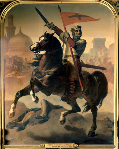 Godefroi (vagy Godefroy) Bouillon (1040/61-1100), jeruzsálemi király lovas portréja Emile Signol (1804-1892) festménye, 1844 Méret: 2,98 x 2,30 m Versailles. Chateau Múzeum alkotó: Emile Signol
