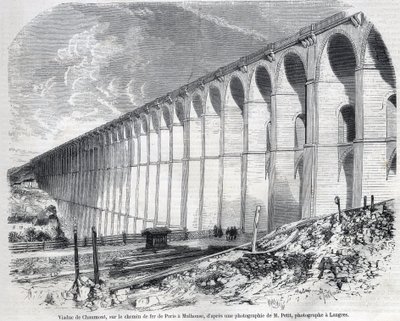 Chaumont-viadukt a Párizsból Mulhouse-ba vezető vasúton. Metszet Ralph vázlata után a „” The Illustrous World” című filmben, 1857.09.05. Magángyűjtemény. alkotó: Emile Theodore Therond