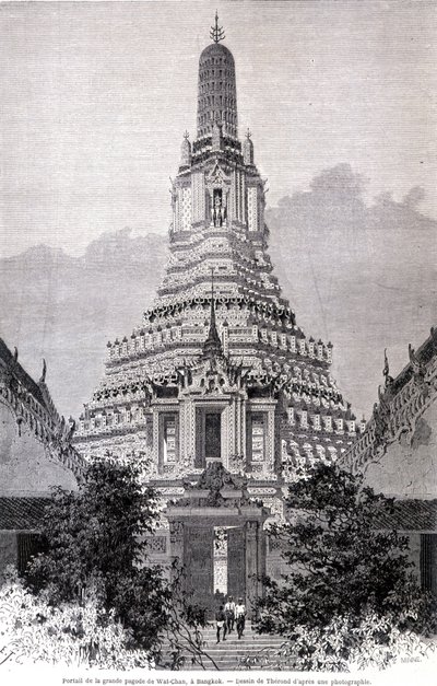 A nagy Wat-Chan pagoda portálja, Bangkok. Thérond rajza. alkotó: Emile Theodore Therond