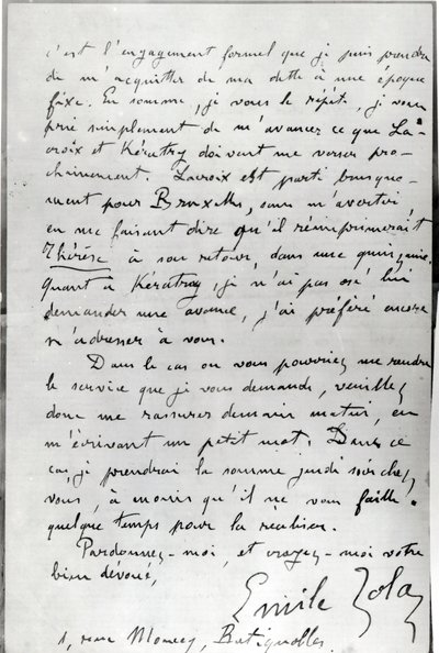 Zola levele Edouard Manet-nek (1832-83) 1868 (toll és tinta papíron) alkotó: Emile Zola