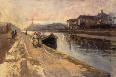 Közönségesek a Naviglio-csatorna mentén alkotó: Emilio Gola