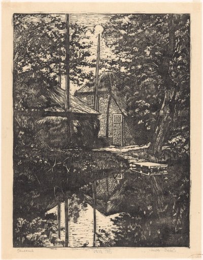 Farm és szénapajta a vízen alkotó: Emilius Wilhelmus Dehé (signed by artist)
