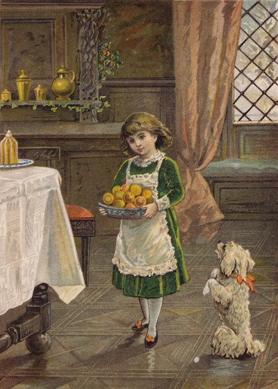 Lány egy tál gyümölcsöt cipel (kromolito) alkotó: Emily Jane Harding Andrews
