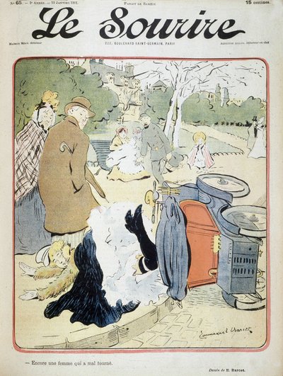 Autóbaleset: „Egy másik nő, aki rosszul megy.” Illusztráció: Emmanuel Barcet (1870-1940) - a „” Le Smile” című filmben, 1901.01.19. alkotó: Emmanuel Barcet