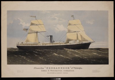 Philadelphiai Neshannock gőzhajó. James H Winchester, parancsnok. E A Souder  Company, tulajdonosok (litográfia, színes). alkotó: Endicott Endicott