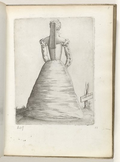 Galla Mulier (cím az objektumon) Egy férjes nő Franciaországból, 1550 körüli divat szerint öltözve Diversarum gentium nostrae aetatis habitus (sorozat címe) alkotó: Enea Vico