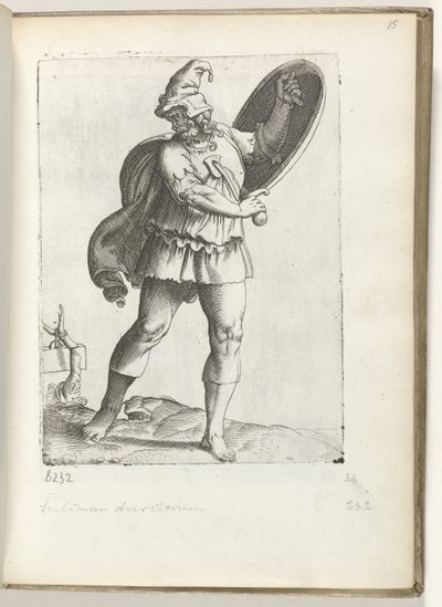 Spaanse krijgsman kb. 1550 Korunk különböző nemzeteinek attitűdjei (sorozat címe) alkotó: Enea Vico