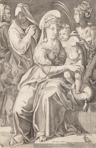 A Szent Család Szent Annával és Szent Katalinnal, 1542, 1627–50. alkotó: Enea Vico