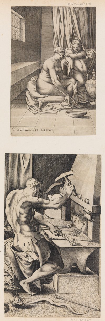 Vénusz a WC-jében, és a Vulkán a kovácsműhelyében dolgozik, kb. 1546. alkotó: Enea Vico