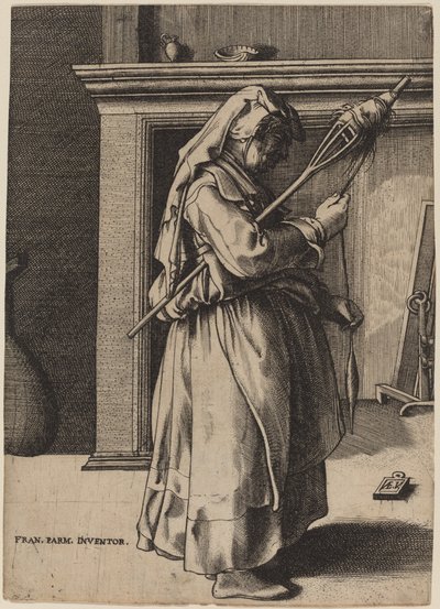 Öregasszony egy döcögővel alkotó: Enea Vico after Parmigianino