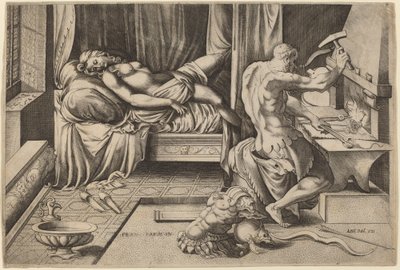 Vénusz fekve a Vulkánnal a kohójában alkotó: Enea Vico after Parmigianino
