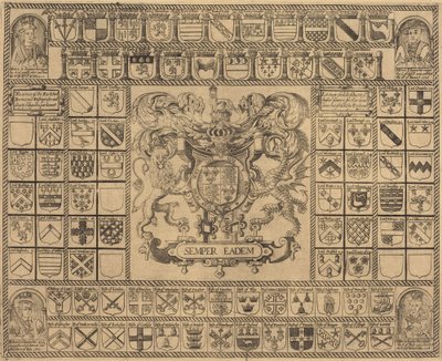 Címerek VII. Henrik, VIII. Henrik, VI. Edward és Mária sarokportréival alkotó: English 16th Century