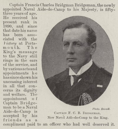F C B Bridgeman kapitány, új haditengerészeti segédtiszt a királynak alkotó: English Photographer