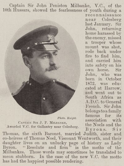 Sir J P Milbanke kapitány, Colesberg melletti vitézségért kitüntetett VC alkotó: English Photographer