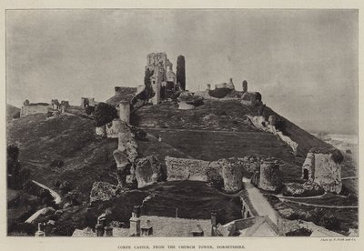Corfe kastély, a Church Tower felől, Dorsetshire alkotó: English Photographer