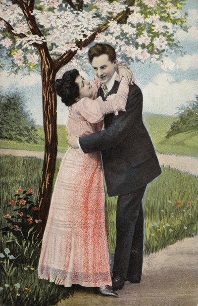 Egy virágzó fa alatt ölelkező pár (chromolitho) alkotó: English Photographer