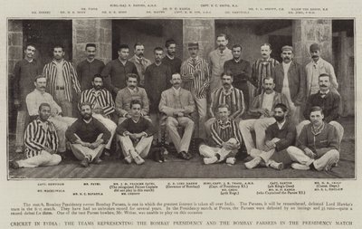 Krikett Indiában, a Bombay elnökségét és a Bombay Parsees-t képviselő csapatok az elnökségi mérkőzésen alkotó: English Photographer