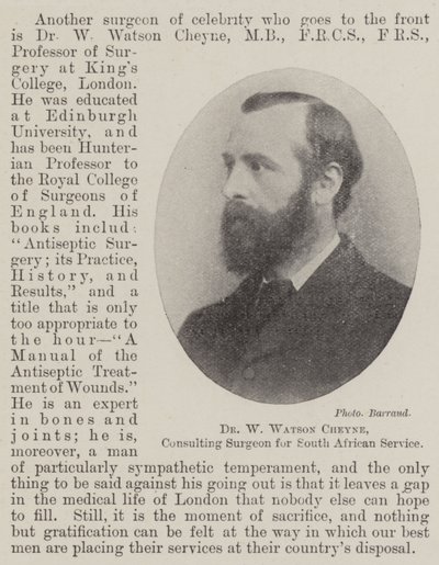 Dr. W. Watson Cheyne, a dél-afrikai szolgálat konzultáns sebésze alkotó: English Photographer