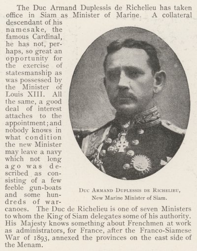 Armand Duplessis de Richelieu herceg, Sziám új tengerészeti minisztere alkotó: English Photographer