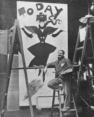 Dudley Hardy plakátot fest a „Today” folyóirathoz, 1890 körül alkotó: English Photographer