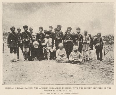 Gholam Haidar tábornok, az afgán főparancsnok a cabuli brit misszió kísérő tisztjeivel alkotó: English Photographer