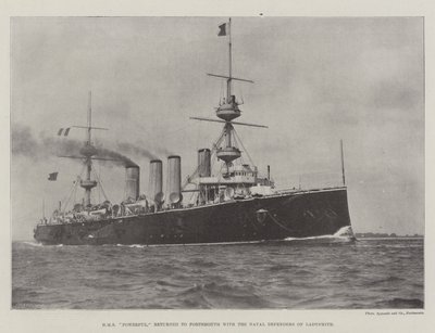 A HMS Powerful visszatért Portsmouthba Ladysmith haditengerészeti védőivel alkotó: English Photographer