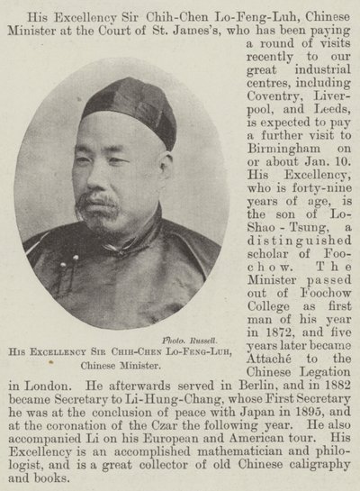 Őexcellenciája Sir Chih-Csen Lo-Feng-Luh kínai miniszter alkotó: English Photographer