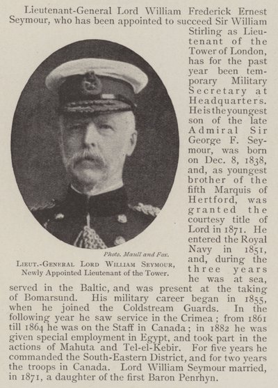 Lord William Seymour főhadnagy, a Tower újonnan kinevezett hadnagya alkotó: English Photographer