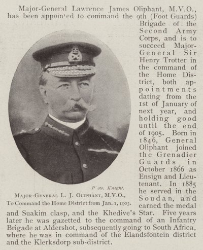 L. J. Oliphant vezérőrnagy, MVO, 1903. január 1-jétől a hazai körzet parancsnoka. alkotó: English Photographer