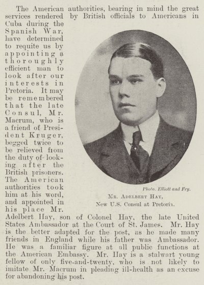 Adelbert Hay úr, az Egyesült Államok új konzulja Pretoriában alkotó: English Photographer