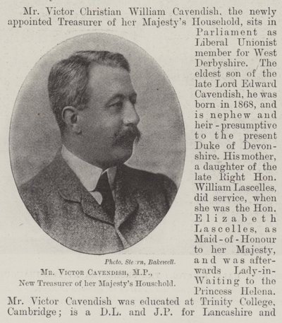 Victor Cavendish úr, parlamenti képviselő, őfelsége Háztartásának új kincstárnoka alkotó: English Photographer