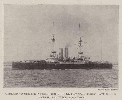 Rendelve a Chinese Waters-nek, HMS Goliath, ikercsavaros csatahajó, 1. osztály, páncélozott, 12 950 tonna alkotó: English Photographer