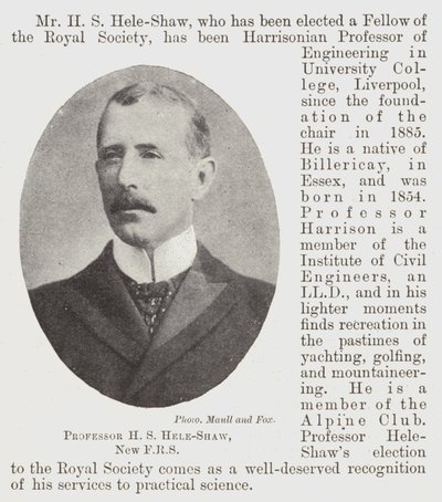 Professzor H S Hele-Shaw, Új FRS alkotó: English Photographer