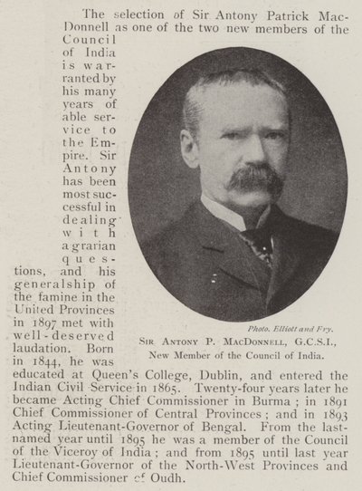 Sir Antony P MacDonnell, GCSI, az Indiai Tanács új tagja alkotó: English Photographer