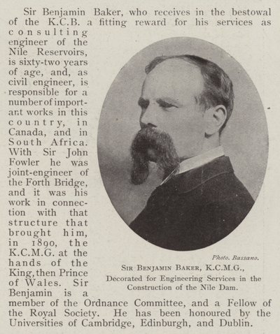 Sir Benjamin Baker, a KCMG, a Nílus-gát építésében nyújtott mérnöki szolgáltatásokért kitüntetést kapott alkotó: English Photographer