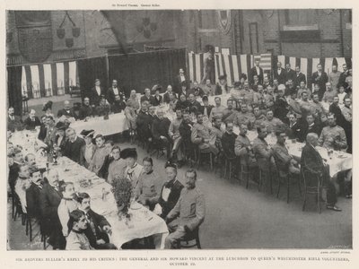 Sir Redvers Bullers válasza kritikusainak, a tábornoknak és Sir Howard Vincentnek a Queens Winchester puskás önkénteseinek tartott ebédjén, október 10. alkotó: English Photographer
