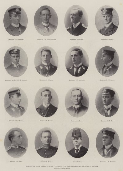 A HMS Powerful haditengerészeti brigádjának néhány tagja, akiket bemutattak a királynőnek Windsorban alkotó: English Photographer